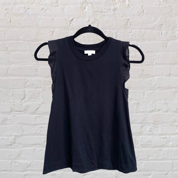 Wilfred Aritzia Ruffle Sleeve Black 100% Cotton Tank Top - Picture 1 of 7